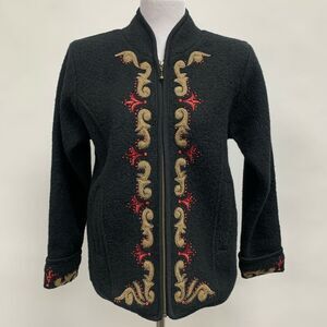 Icelandic Design Cardigan Sweater Small Black Red Beige Multicolor Wool Full Zip